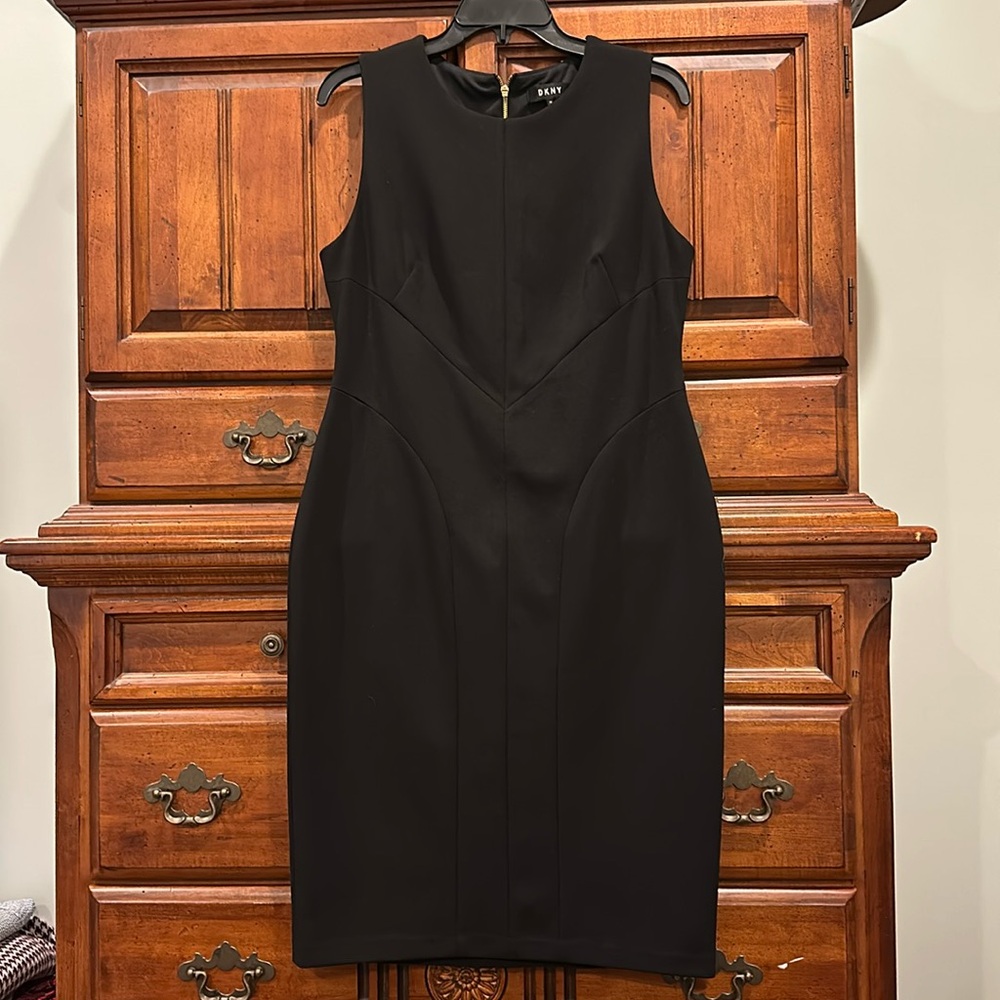 DKNY Sleeveless Black Dress with Gold Zipper Size 10